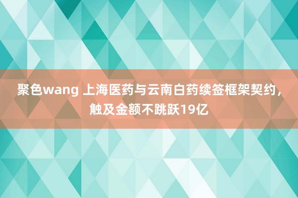 聚色wang 上海医药与云南白药续签框架契约，触及金额不跳跃19亿