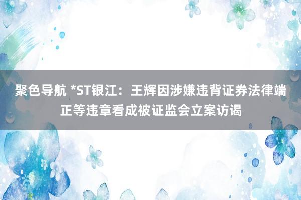 聚色导航 *ST银江：王辉因涉嫌违背证券法律端正等违章看成被证监会立案访谒