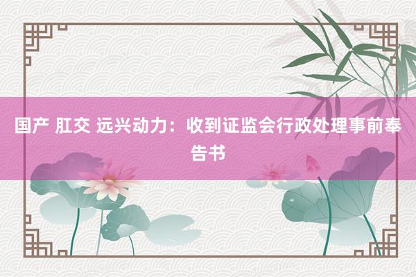 国产 肛交 远兴动力：收到证监会行政处理事前奉告书